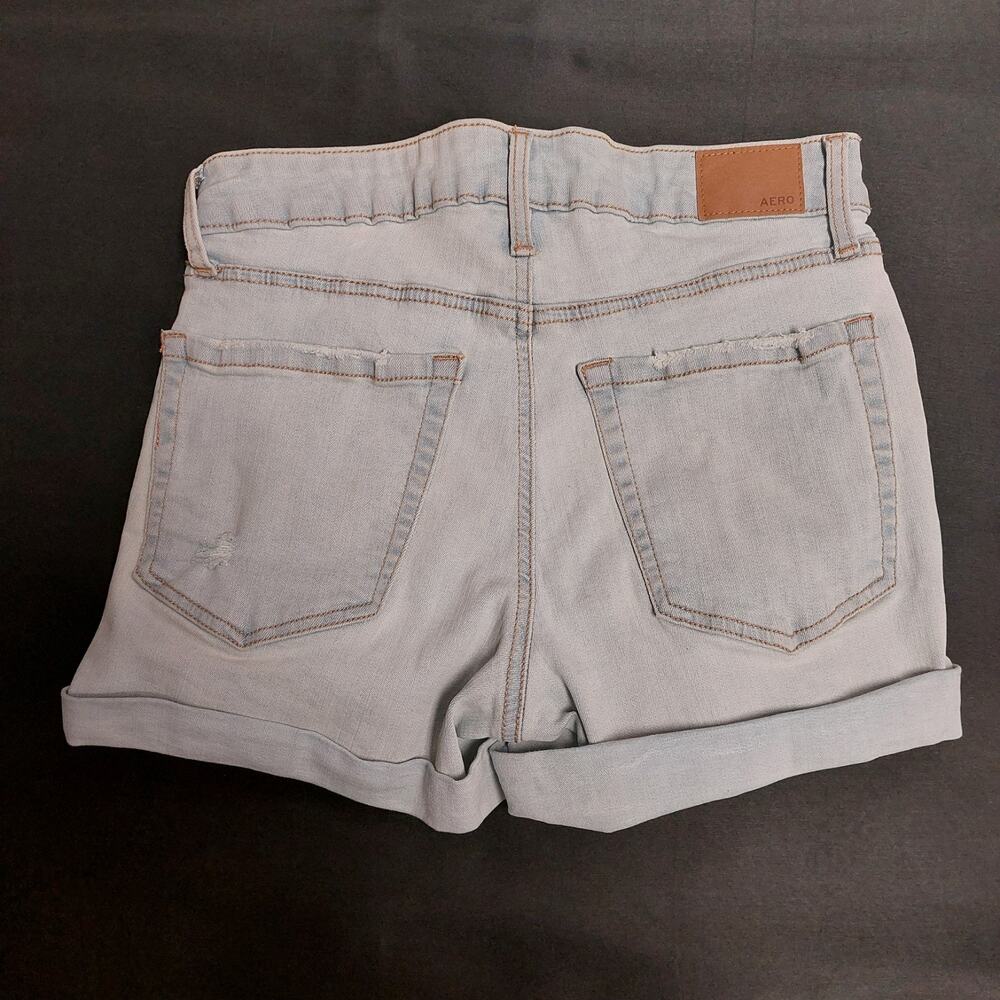 Aeropostale High Rise Midi Distressed Cuffed Denim Shorts Light Blue Size 4
